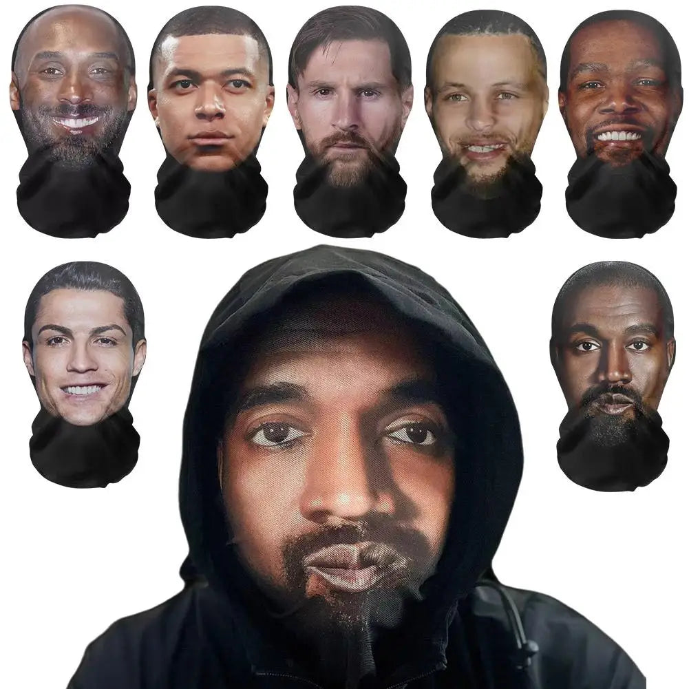 3D Balaclava Mask Hat - Seamless Kanye Face Mask for Pranks, Celebrity Hip Hop Hood Headgear