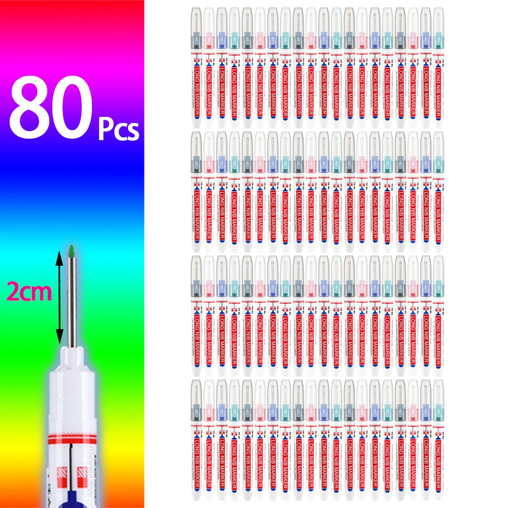 2cm Waterproof Deep Hole Marker Pen - Long Head Carpenter Markers for Metal Woodworking Tools 4-80pcs