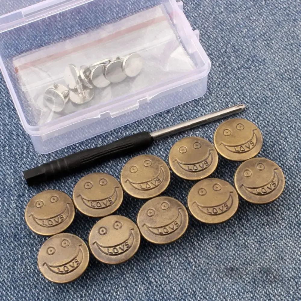 10Pcs No-Sew Metal Jeans Buttons – Removable Nail-Free Waist Adjust Buckles for Pants