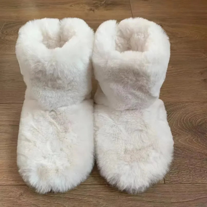 Women’s Winter Slipper Boots – Warm Plush Fur Indoor Flat Fuzzy House Shoes & Slides
