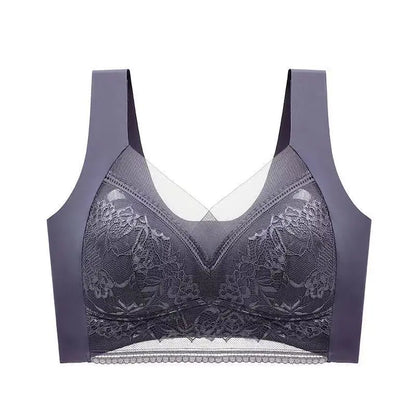 Women’s Lace Perspective Bralette — Push-Up Ice Silk Deep V Bra, Sexy Lingerie Top, Plus Size L–5XL Mom’s Underwear
