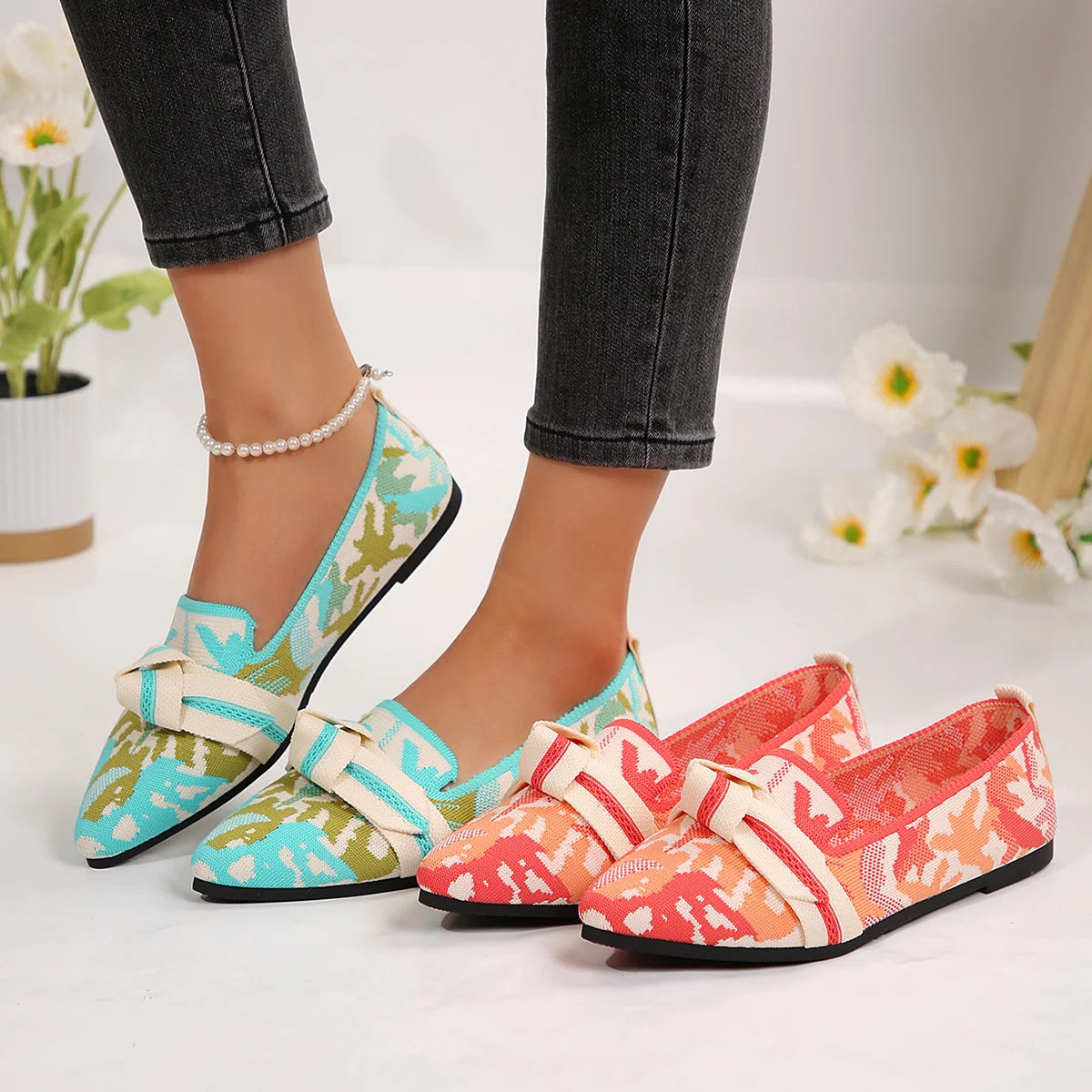 Women's Luxury Loafers Ballet Flats – Pointed Toe Slip-On Shoes with Low Heel, Barefoot Comfort & Butterfly Design