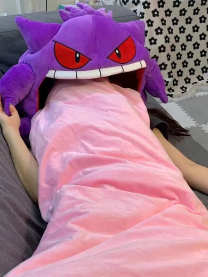 Pokemon Gengar Plush Sleep Pillow — Kawaii Anime Dual-Purpose Nap Blanket Toy Doll, Super Soft Gift