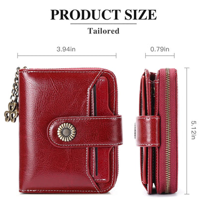 Genuine Leather Short Wallet for Women — Slim Hasp & Zipper Mini Purse, Portable Coin & Card Holder