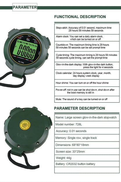 30h Chronometer Handheld Pocket Stopwatch – 0.01s Accuracy Digital Sport Timer with LCD for Professional Use