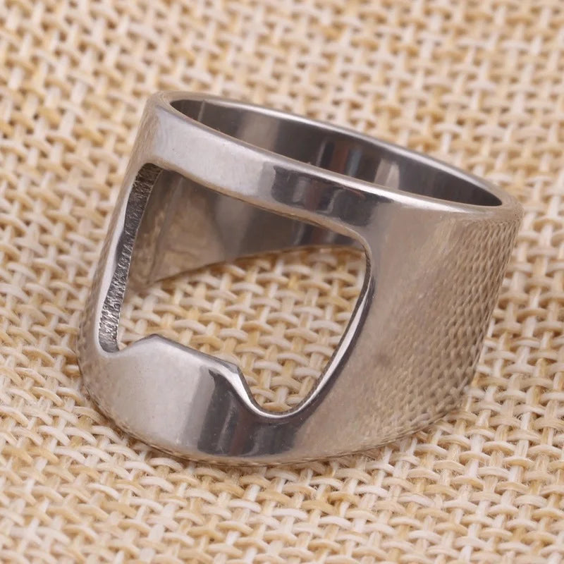 Stainless Steel Bottle Opener Ring - Finger Ring Corkscrew for Beer Cans - Cool Bar and Kitchen Gadget Gift