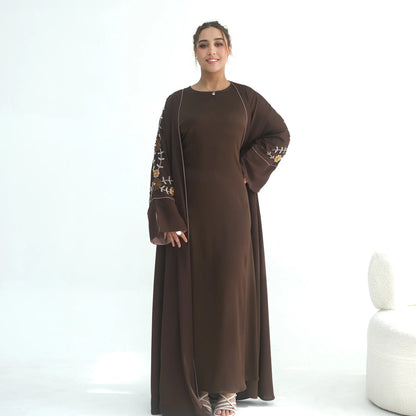 Women’s Eid 2026 Embroidered Beaded Abaya – Dubai Open Cardigan Jalabiya Long Muslim Kaftan Ramadan Party Robe