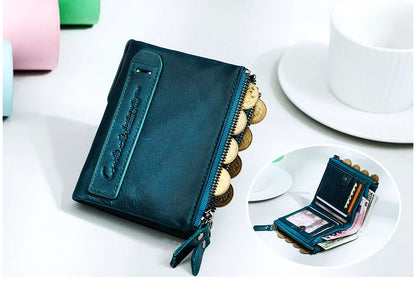CONTACT'S Genuine Leather Short Wallet for Women — Luxury Designer Card & Coin Holder, Mini Money Clip Wallet with Free Shipping