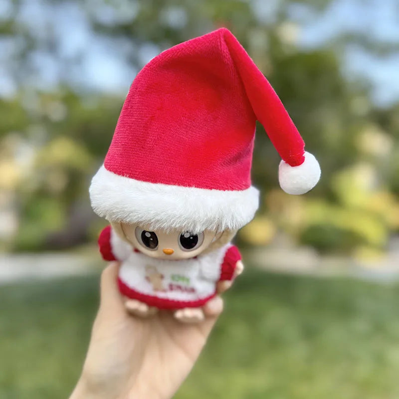 Mini Winter Plush Outfit for Labubu V1–V3 Dolls – Santa, Snowman & Elk Sweater Hat Set, New Year Gift