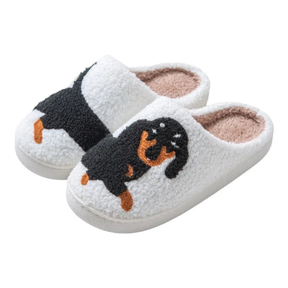 Cartoon Cat & Dachshund Dog Slippers – Indoor Lightweight Cotton Slides for Men & Women, Warm Winter Bedroom Shoes