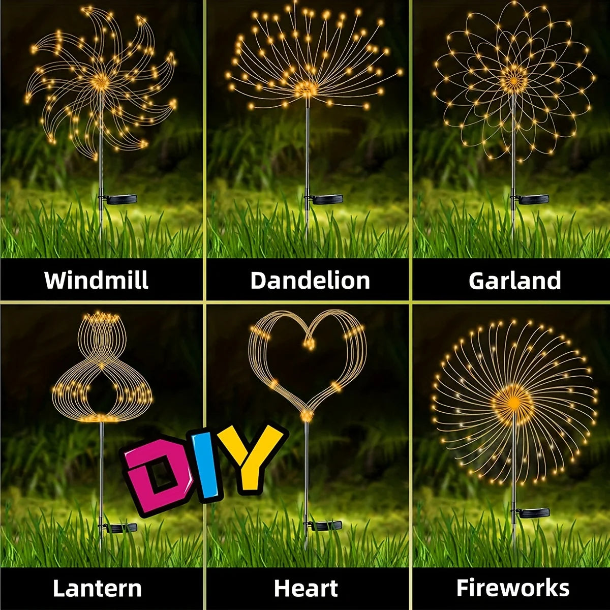 1 Pack Solar Firework Light Outdoor - IP65 Waterproof Solar Garden Flower Lights with 8 Lighting Modes - for Outdoor Lighting