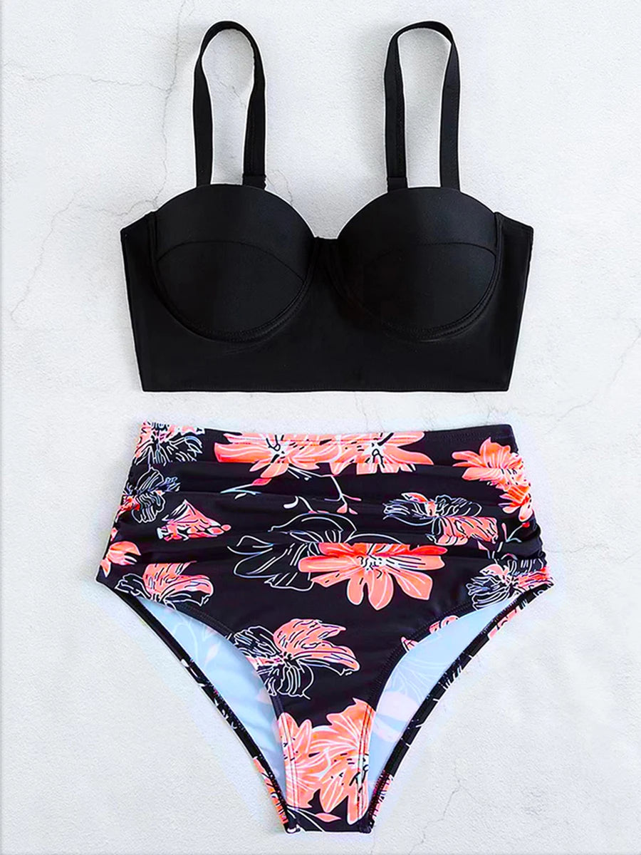 Women’s Butterfly Print Push Up Bikini Set - High Waist Padded Swimsuit for Summer Beachwear