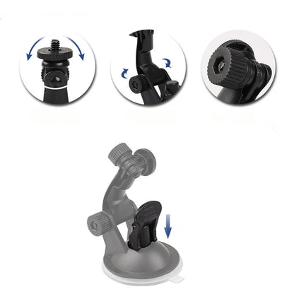 Suction Cup Car Mount with Tripod Adapter — Phone & GoPro Holder for Action Cameras