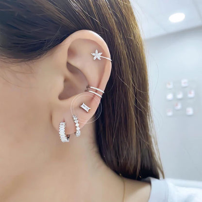 925 Sterling Silver White Zircon Hoop Earrings for Women – Fashion Geometric Crystal Silver Earrings Fine Jewelry Elegant Daily Wear Jewelry