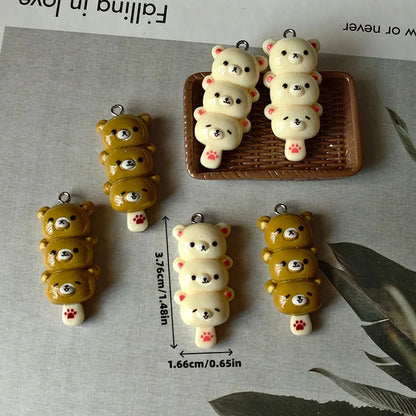 10-Piece Cute Resin Bear Charms - Kawaii Food Pendants for DIY Earrings, Phone Chains, and Jewelry Making C1248
