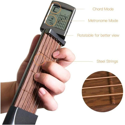 Pocket Guitar Chord Practice Tool - Portable Neck Trainer with Rotatable Chords Chart Screen for Beginners