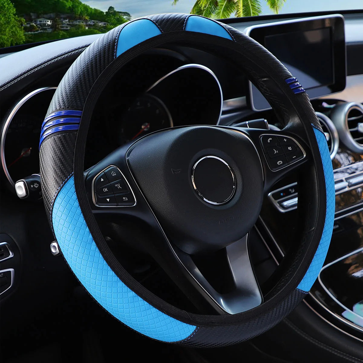 Little Monster PU Embossed Leather Steering Wheel Cover — No Inner Ring, Fits 14.5-15 Inch Wheels