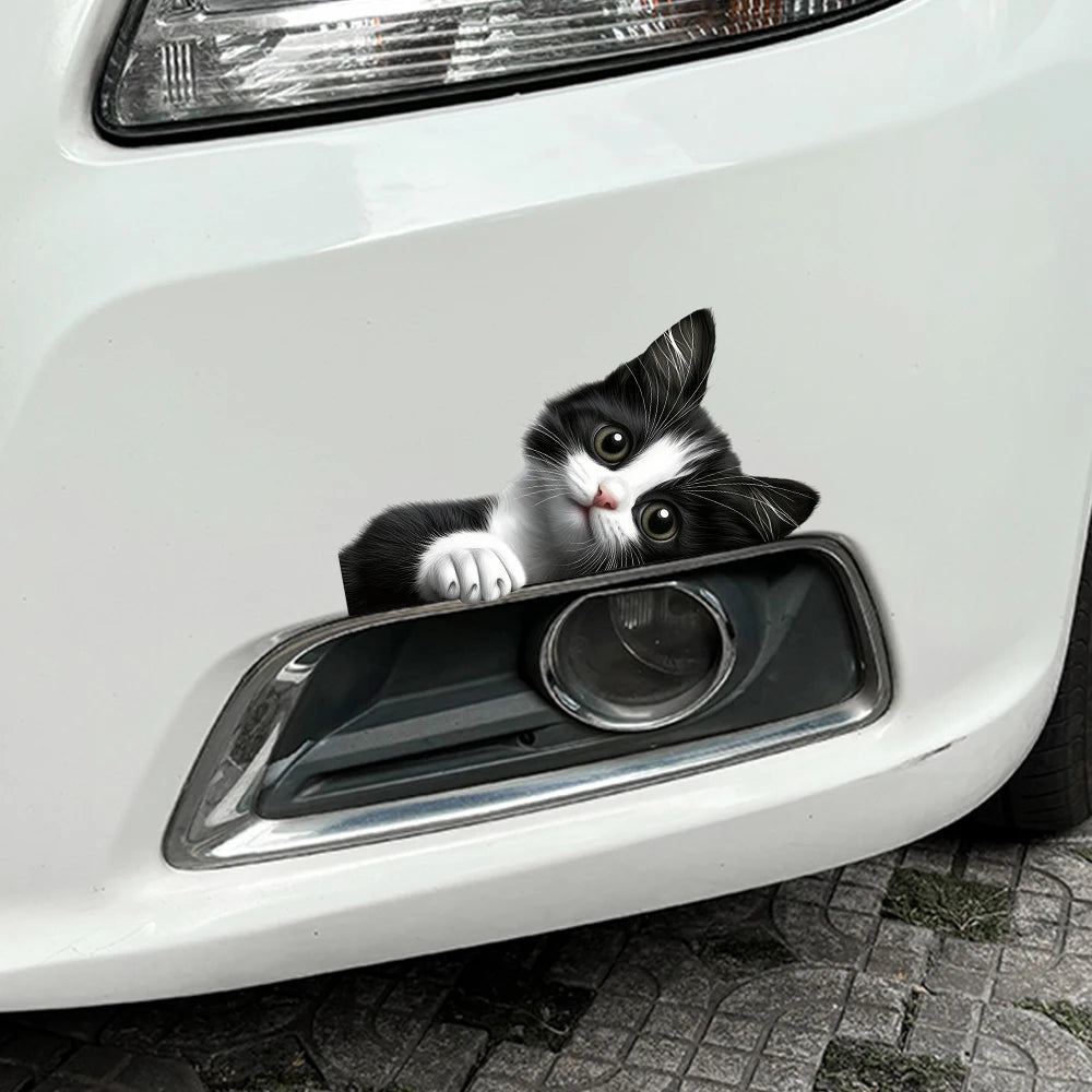 Peeking Cat Car Stickers - Waterproof Cartoon Vinyl Decals for Windows, Motorcycles & Vehicles