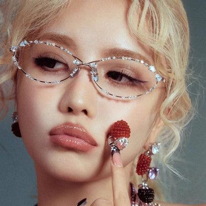 Luxury Diamond Oval Sunglasses - Rhinestone Metal Frame Fashion Eyewear for Men and Women Driving Style
