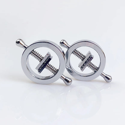 Adjustable Metal Nipple Clamps - Pair of Spring-Loaded Breast Clips for Adult BDSM and Sensory Play