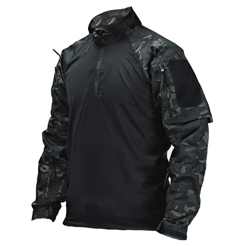 Men’s Multicam Tactical Combat Shirt - Long Sleeve Military Uniform for Paintball, Camping, and Hunting