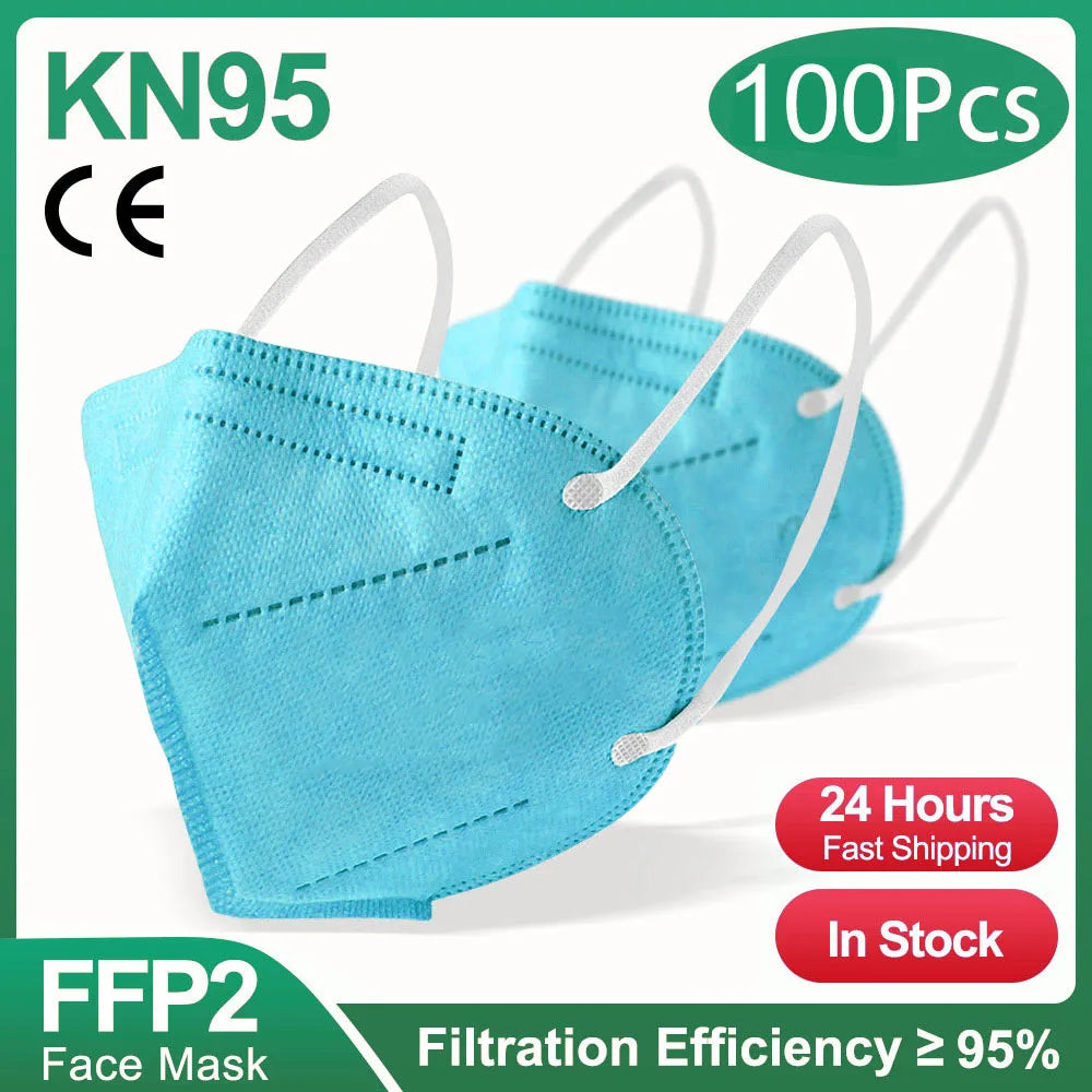 10-200pcs FFP2 KN95 Face Masks – 5-Layer Reusable Black Surgical Mask, Certified Protective Mascarillas