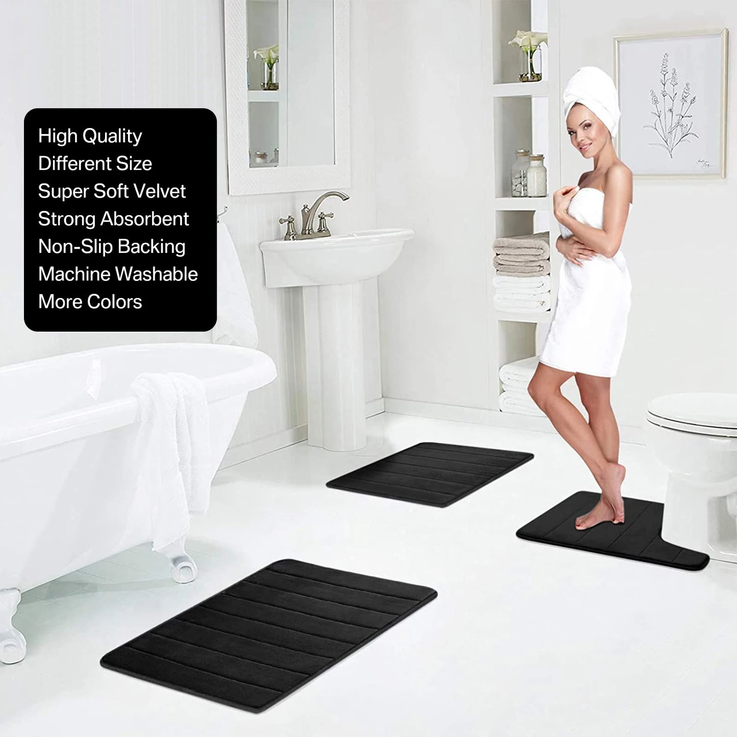 Super Absorbent Memory Foam Bath Mat - Non-Slip Bathroom Rug, Bathtub Side Floor Rug, Shower Room Doormat