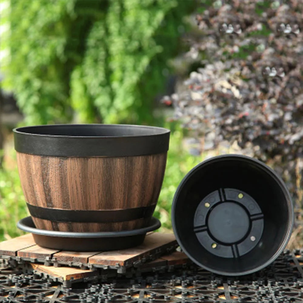 Large Capacity Bucket-Style Flower Pot – Retro Planter for Home & Garden
