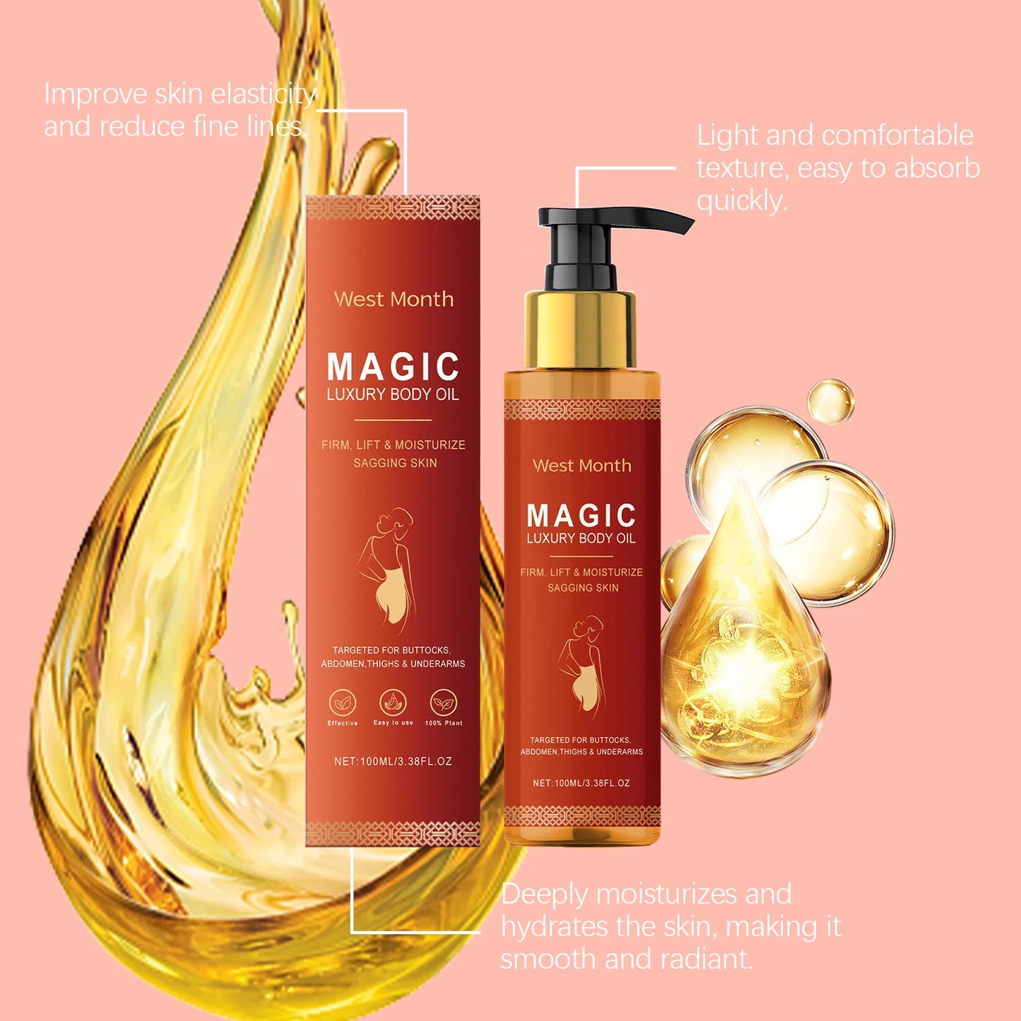 West Montr Body Tightening Oil - Daily Moisturizing Skin Care Formula for Nourishing, Softening & Hydrating Skin