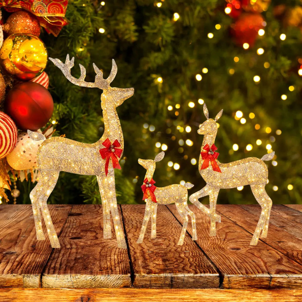 3-Piece Lighted Christmas Deer Family Decor – Cute Reindeer Xmas Decoration for Festive Holidays