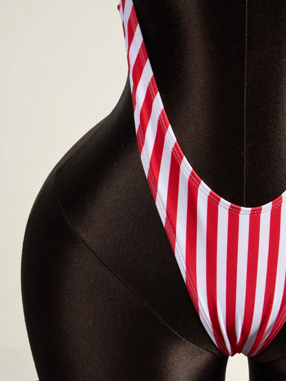American Flag Cutout Swimsuit - Women's High-Cut Star & Stripe One-Piece