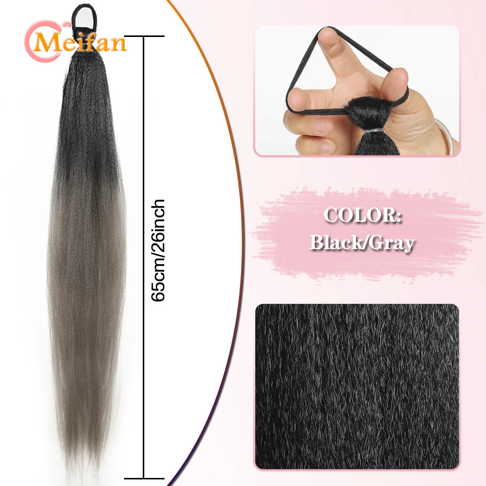 MEIFAN Synthetic Color Braid Ponytail Extension – Red, Green, Blue, Pink, Straight Hair Wrap Around with Elastic Tie