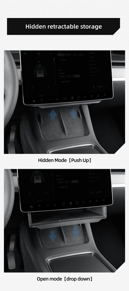 Hidden Storage Box Organizer – Under Screen Tray for Tesla Model Y 2024 & Model 3 2021-2022