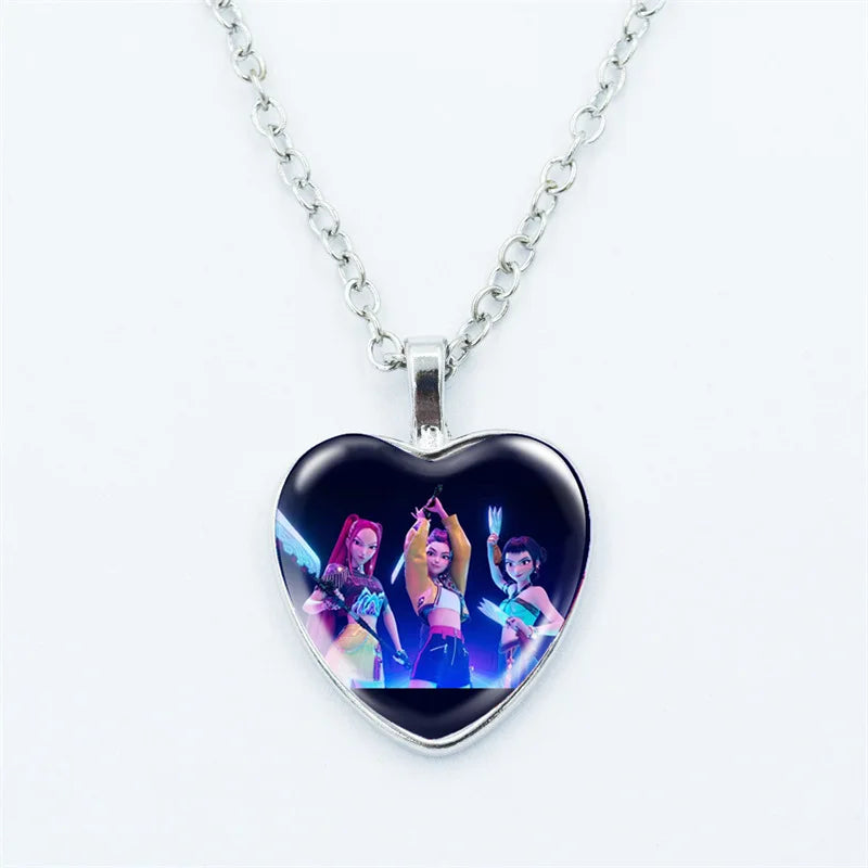 2025 KPop Demon Hunters Necklace & Bracelet Set – Kawaii Anime Jewelry for Girls, Cosplay Pendant Accessories