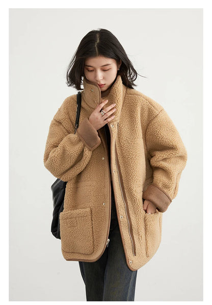 CHIC VEN Women's Reversible Jacket – Thick Suede, Motorcycle Style, Loose Fit Winter & Autumn Outerwear 2023