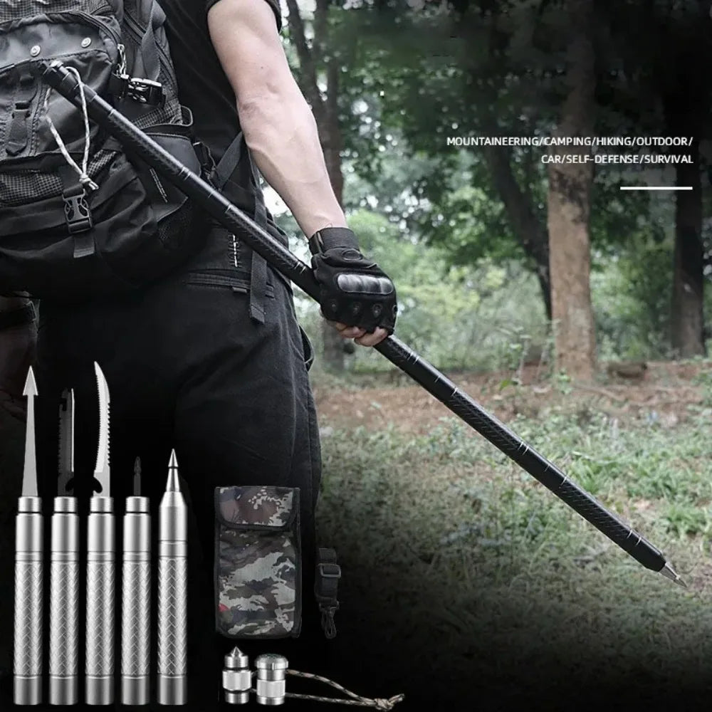 Professional Outdoor Mountaineering Stick – Multi-Function Metal Hiking & Survival Tool for Camping, Travel, and Self-Defense