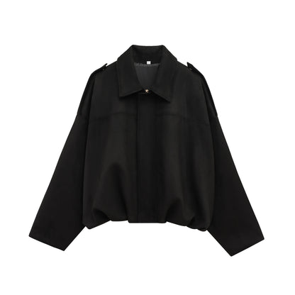 TRAFZA Women’s Casual Bomber Jacket — Oversized Lantern Sleeve Spring/Summer Coat, 2025 Streetwear Zipper Outerwear
