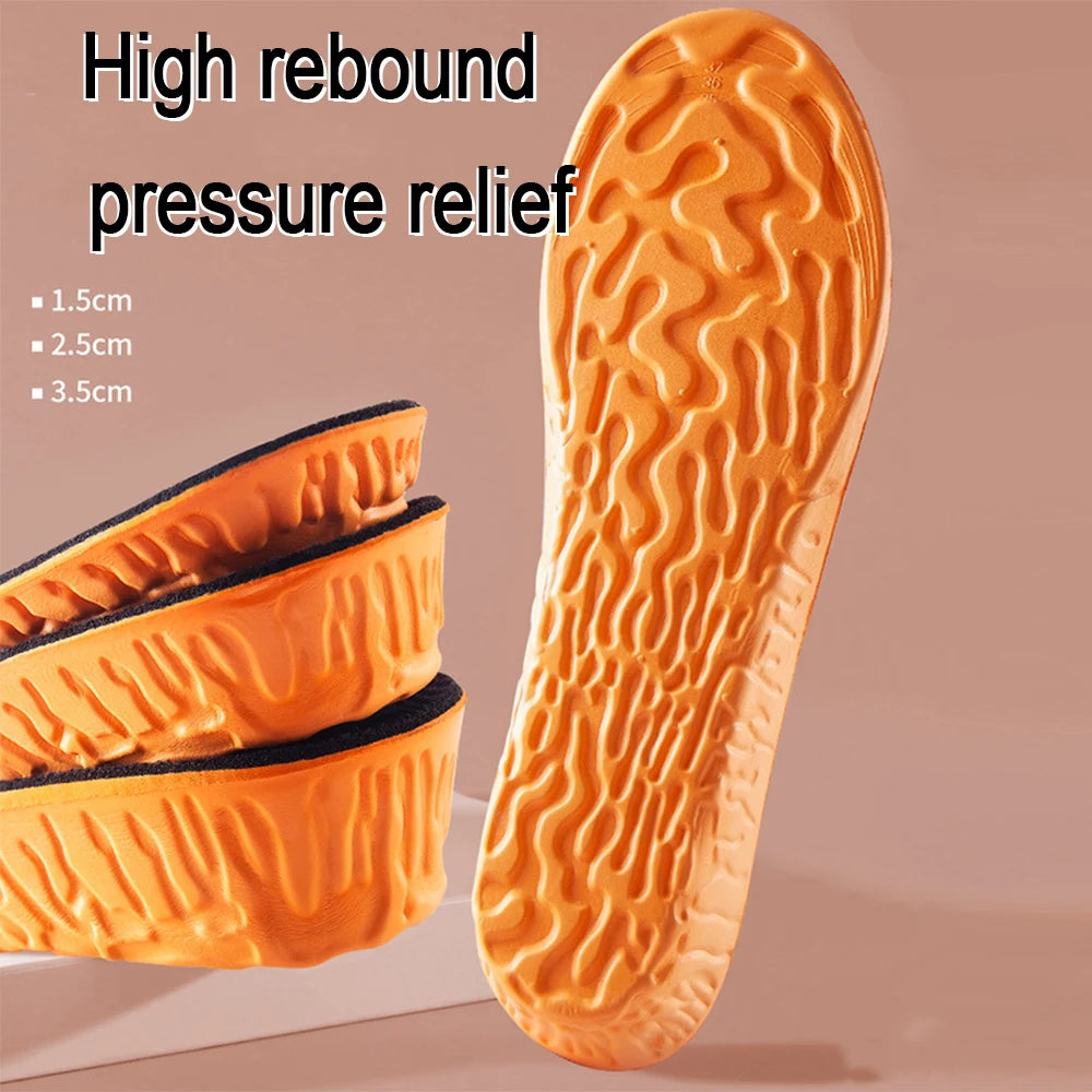 1.5-3.5cm Invisible Height Increase Sport Insoles — Orange EVA Memory Foam Shoe Pads for Men’s Comfort & Foot Care