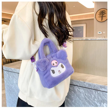Sanrio Kawaii Plush Handbag – Kuromi, Cinnamoroll, My Melody Cartoon Anime Cosmetic & Travel Storage Bag for Women & Girls – Perfect Gift