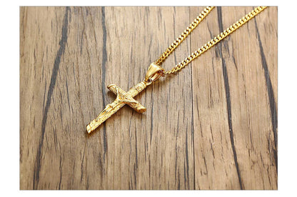Vnox Cross Necklace for Men & Women – Gold Stainless Steel Jesus Pendant, Catholic Faith Jewelry for Church Prayer