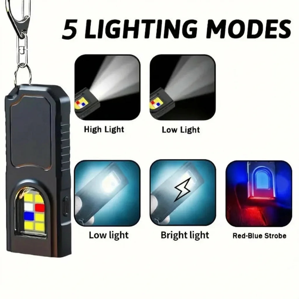 USB Rechargeable Keychain Flashlight - Mini COB Work Light for Camping, Walking & Everyday Carry