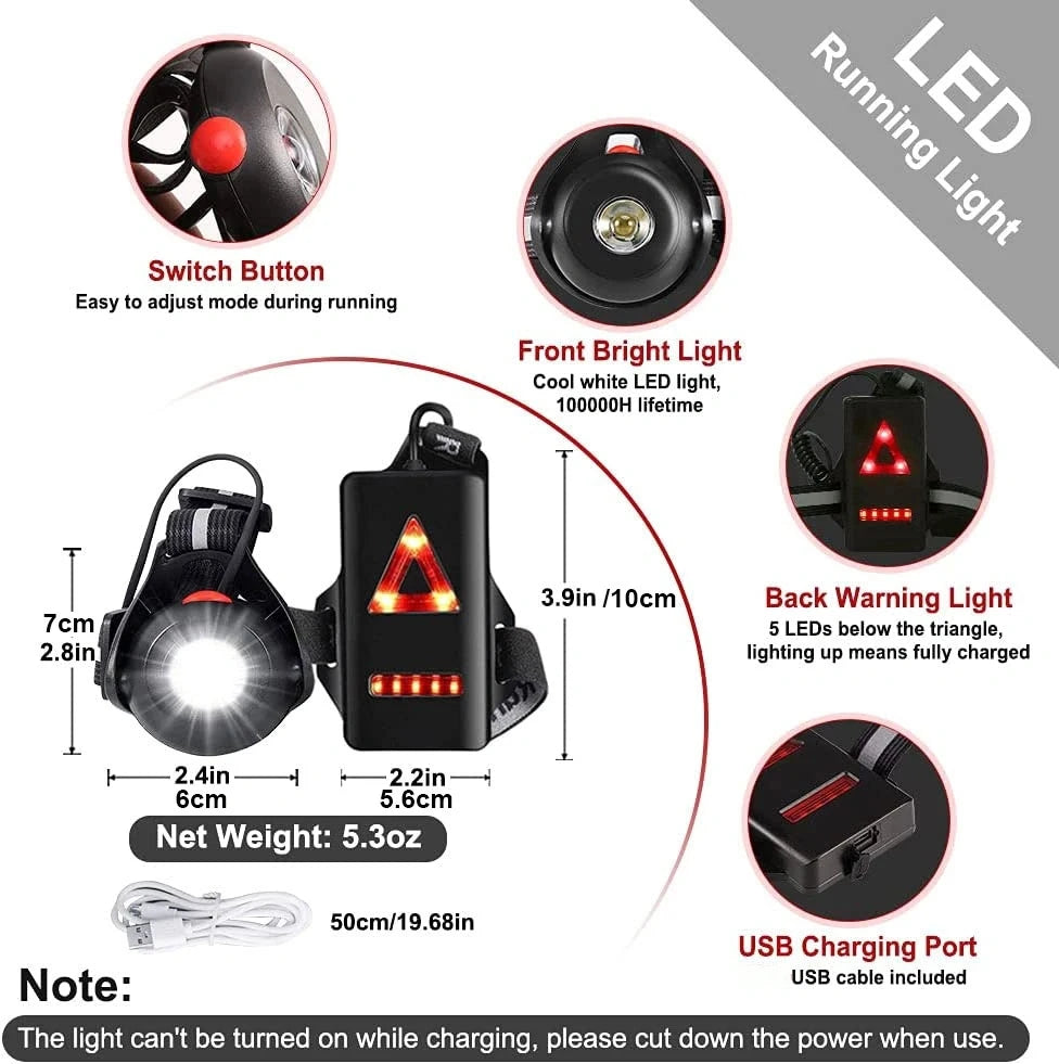 Outdoor USB Charging Night Running Lights: LED Chest Lamp Back Warning Light for Camping, Hiking, Jogging, Adventure