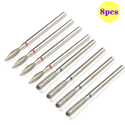 8pcs Diamond Nail Drill Bit Set - Rotary Electric Milling Cutters for Pedicure, Manicure, Cuticle Burr & Nail Tools Accessories