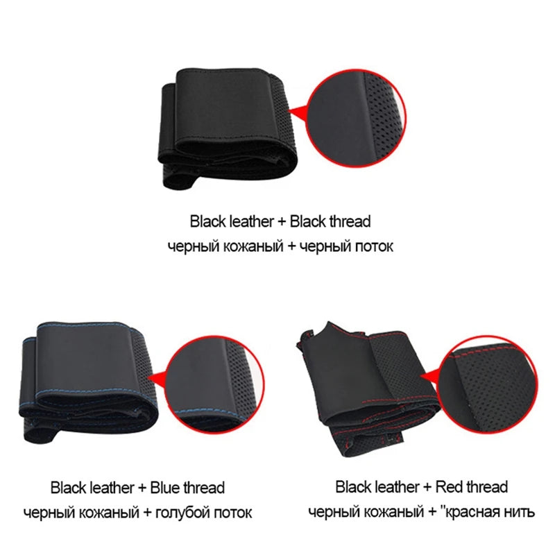 GNUPME DIY Leather Steering Wheel Cover - Hand-Stitched Black Cover for Toyota Highlander & Camry 2007–2011