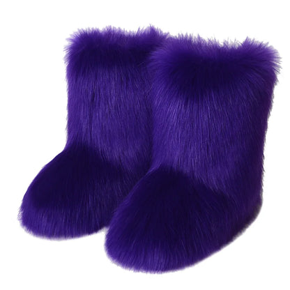 Women’s Faux Fur Winter Boots - Plush Warm Snow Shoes for Ladies with Luxury Furry Fashion Style