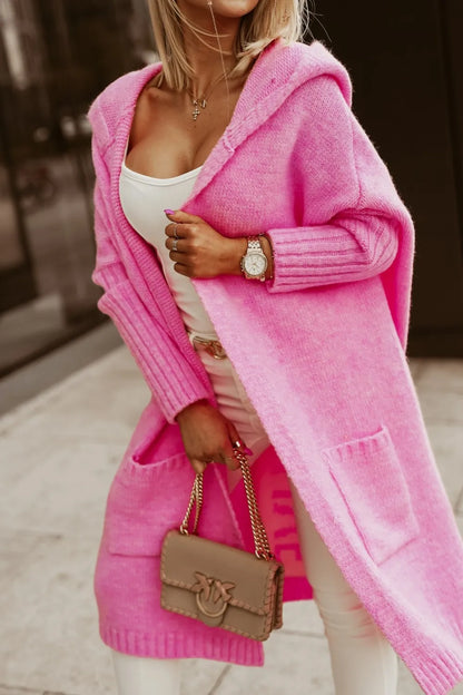 2023 Autumn/Winter Sweater Cardigan – Lapel Hooded Long Knit Coat with Letter Design, Loose Fit for Women