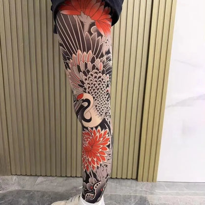 Full Leg Tattoo Socks - Sun-Proof Elastic Stockings for Cycling, Fishing & Casual Wear