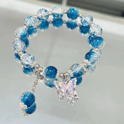 Korean Style Crystal Bead Bracelet - Flower Fox Feather Tassel Charm Jewelry Gift for Women Girls & Best Friends