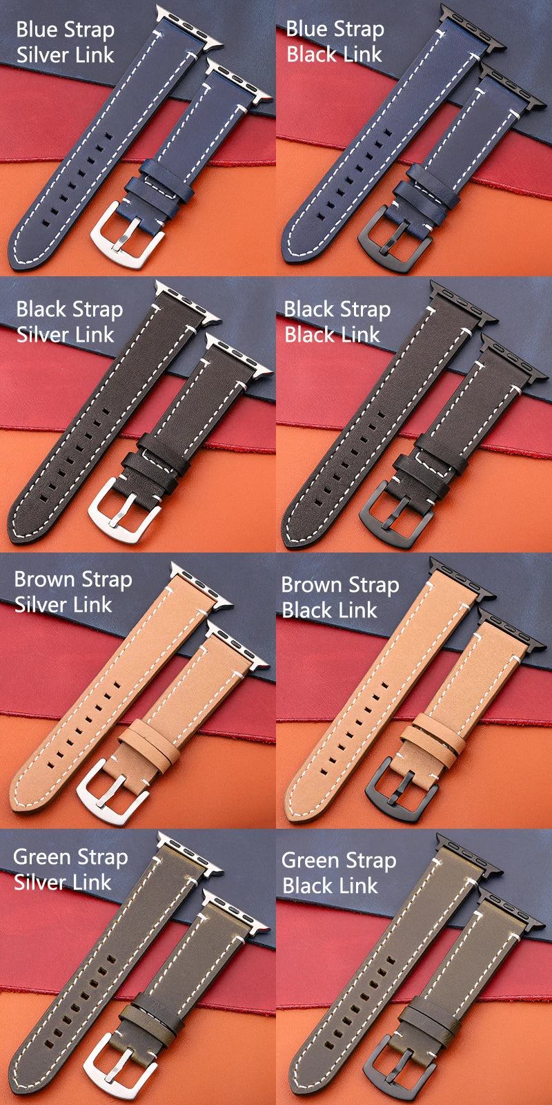 Genuine Leather Apple Watch Strap – Compatible with Series 7, 6, 5, 4, SE (40mm–49mm) for Men & Women