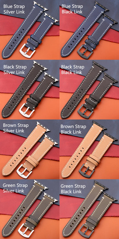 Genuine Leather Apple Watch Strap – Compatible with Series 7, 6, 5, 4, SE (40mm–49mm) for Men & Women